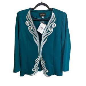 Bob Mackie Wearable Art NWT Teal/Turquoise Blazer Embroidery Size M Art to Wear